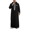 Generisch Musulmano Caftano Uomo Abiti Musulmani con Cerniera Moda Casual Vestiti Mezza Manica Thobe Oversized Tradizionale Retrò Ricamo Robe Islamico Abito Ramadan, O nero., L