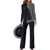 Onsoyours Donna Tailleur Pantalone Completo Patchwork Shirts A Maniche Lunghe Slim + Pantaloni con Bottone Ufficio da Abito in Due Pezzi Set per Business E Matrimoni Nero 3XL