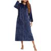 Generisch Vestaglia calda da donna lunga con cappuccio, accappatoio con chiusura lampo, soffice e confortevole, in flanella, da notte, O blu navy, XXL