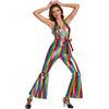 Generico Costume da Discoteca Anni '70 e '80 per Donne per Feste e Carnevale Tuta con Paillettes in Stile Hippie Disco retrò Tuta Vintage con Pantaloni a Zampa retrò in Colori Arcobaleno