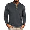 YawYews Tshirt Uomo Cotone Maglietta Manica Lunga Maglia Henley con Tasca Bottoni Slim Fit Polo T Shirt Grigio XL