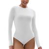 SHAPERX Body Donna Maniche Lunghe Bodysuit Elegante Elasticizzato Scollo Rotondo Top, UK-SZ5242-2-White-M