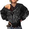 Silver Basic Felpa con Cappuccio Oversize A Maniche Lunghe da Uomo Y2K Giacca con Cappuccio Ragnatela Print Vintage Pullover Casual Anni '90 Y2K E G M,Nero-2