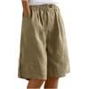 Huneny Pantaloncini in lino da donna a gamba larga lunghezza al ginocchio estivi casual pantaloncini lunghi a vita alta bermuda con tasca, B-kaki, Medium