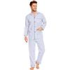 Amaxer Classico Pigiama da Uomo in Due Pezzi,in Cotone,da Notte,a Maniche Lunghe,con Tasche,con Coulisse,Strisce Floreali Blu e Gialle，L