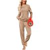 Ekouaer Pigiama da Donna Set Lungo Girocollo in Velluto per Il Tempo Libero Completo Pigiama Invernale Caldo Casual da Casa con Tasche Cachi L