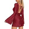 nicticsi Abito da Donna a Maniche Lunghe con Paillettes Classico Mini Abiti da Sera Corto Elegante Vestito Senza Schienale per Feste e Cocktail