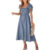 CUPSHE Abito estivo da donna con scollo quadrato a balza a righe a linea a vestito maxi abito casual Milkmaid Dress, blu acciaio, XL