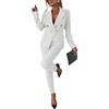 shownicer Tailleur Donna Completo Pantalone Curvy Completo Pantaloni e Giacca Tuta Due Pezzi Ufficio e Lavoro Revers Blazer Tuta Slim Fit Complete Business A Bianco M