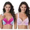 Curve Muse Reggiseno in Pizzo con Ferretto Sfoderato Taglie Forti con Spallacci Imbottiti-Confezione da 2-Blue Print,Light Pink-4C