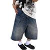 ORANDESIGNE Vintage Baggy Jean Shorts Donna Lavato Gamba Larga Capri Pantaloni a Vita Alta Casual Jeans Pantaloncini Denim Mens Oversize Jorts con Tasca Jorts M Blu M