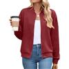 PANOZON Giacca jacquard a manica lunga da donna Bomber Casual con zip Giacca da baseball leggera(L,Rosso)