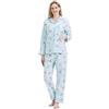 Amaxer Set Pigiama Caldo da Donna in Flanella 100% Cotone Set Pigiama Autunno e Inverno, Fiori Rosa e Toni Verdi， M