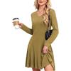 SENBATU Abito a Maglia Donna Autunno Elegante Pullover Abito Manica Lunga V-Collo Abiti Invernali Tinta Unit Giallo XX-Large