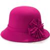 MESU Cappello da donna in feltro con cappuccio floreale, stile anni 20, Fedora, cappello vintage da bowling, rosa rosso, Taglia unica