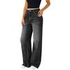 Generisch Jeans larghi da donna, a vita alta, gamba larga, pantaloni elasticizzati, hip hop, jogging Y2K, tuta per il tempo libero, Nero1., L