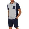 Jahetuul Pigiama Uomo Estivo Corto Cotone con Bottoni Completo Pigiami Due Pezzi Leggero e Comodo Abbigliamento da Casa con Tasche