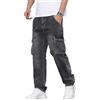 Yegirlzs Baggy Jeans Uomo Loose Fit Cargo Pantaloni in Denim Larghi Jeans Wide Leg Y2K Hip Hop Moda Casual Streetwear A Nero XS