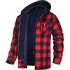 Caxndycing Giacca invernale da uomo, camicia a quadri, foderata, giacca-camicia con cappuccio, giacca a scacchi da uomo, cerniera, in flanella, giacca Sherpa, giacca da trekking, giacca invernale da