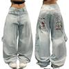 VaiKanhai - Jeans Baggy da Donna e Uomo, Goth, Street Jeans con Stampa, a Vita Alta, in Denim, a Gamba Larga, Street Wear, Giubbotto Nero, BU1, S