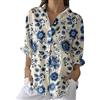 Uwdiohq Camicetta Casual Elegante con Scollo A V Top da Donna, Stampa Floreale, Casual, Maniche 3/4, Bottoni, Camicette Etniche. (Blue, S) Camicia Donna Estiva Azzurra Casacche Eleganti Maglia