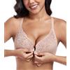 DotVol Reggiseno da donna di grandi dimensioni con chiusura anteriore in pizzo floreale biancheria intima senza imbottitura, per tutti i giorni, reggiseno a T schiena
