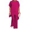 shownicer Completo Donna Elegante Chiffon Camicia a Maniche Corte et Pantalon 2 Pezzi Set Taille Haute Taglia Grande Cerimonia Outfits A Rose Rosso S
