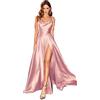 BABYONLINE D.R.E.S.S. Abito da sera da cocktail per matrimonio, lungo da donna elegante con spalline schiena nuda con spacco in raso, Rosa, 44
