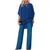 shownicer Completo Donna 2 Pezzi Set Vita Alta Pantalone e Tulle Camicia Elegante Completino Suit Due Pezzi Set Abbigliamento da Cerimonia Estivo Tuta per Ufficio Business OL A1 Blu2 XXL