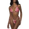LUNNTE Bikini da donna, set perizoma bikini costume da bagno push up con triangolo coppa spaghetti due pezzi, rosso a fiori, S