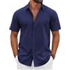 COOFANDY Camicia da uomo a maniche corte, in cotone, estiva, leggera, per il tempo libero, per le vacanze, per la spiaggia,, Blu mare, L