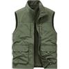 Zanisouta Gilet invernale da uomo, leggero, da pesca, antivento, per attività all'aria aperta, caldo, con tasche, per lo sport, per la caccia, casual, foderato, in pile, senza maniche, O verde, XL