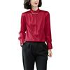 DISSA Camicetta da donna in seta solida Jumper camicetta da donna a maniche lunghe, collo alto in seta, S9005, Colore: rosso, 46
