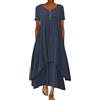 ORANDESIGNE Abito Lungo Donna Cotone e Lino Caftano Boho Abito Ampio Casual Moda Manica Lunga Scollo a V Abiti Lunghi Vestito Estivo Taglie Forti Eleganti Vestiti 2 in 1 Maxi Abito B Marino 3XL