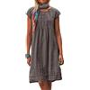 ORANDESIGNE Abito in Lino di Cotone Donna Manica Corta Eleganti Vestiti Girocollo Tinta Unita Casual Abito Longuette al Ginocchio Vestiti Abito Altalena B Marrone S