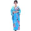 Fulidngzg Kimono Donna Giapponese in Satin 3 Pezzi con Caftano Lungo,Obi e Supporto Posteriore Vestaglia Sposa Estiva Costume Carnevale Geisha Accappatoio Hawaiana Yukata Camera Elegante Copricostume Mare,Blu