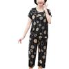 YAOTT Pigiami Comfort Donna Pjs Set Pigiama da Notte a Due Pezzi Maglie a Maniche Corte estive e Pantaloncini con Coulisse per Anziani con Stampa Floreale neroQQ