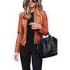 Onsoyours Donna Autunno Inverno Ecopelle PU Giacca da Moto Outwear Colore Solido Manica Lunga Risvolto Cerniera Giubbotto Cappotto A Arancione M