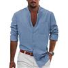 shownicer Camicia Uomo in Lino Estate Elegante Slim Fit Shirts Casual Maniche Lunghe Camicie Spiaggia Regular Uomo Colore Puro Classico Lavoro Shirts A Blu XS