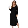 SHCNSJC Camicia da Notte Donna Lunga con Scollo a V e Maniche Lunghe - Invernale per L'Allattamento con Tasche