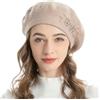 ZLYC - Berretto da donna in lana, classico berretto francese caldo, Fiori beige., Taglia unica