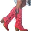 FGUUTYM Stivaletti da donna con tacco lungo, stivali invernali con nappa sopra il ginocchio, stivali alti, caldi, con zeppa, stivali Chelsea, Colore: rosso, 39 EU