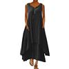 ORANDESIGNE Abito Lungo Donna Cotone e Lino Caftano Boho Abito Ampio Casual Moda Manica Lunga Scollo a V Abiti Lunghi Vestito Estivo Taglie Forti Eleganti Vestiti 2 in 1 Maxi Abito C Nero XXL
