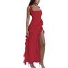ticticlily Vestiti Estivi Donna Lunghi Aderente Sexy Elegante Vestito da Festa Casuale Abito Plissé con Balze Abiti Senza Manica Senza Schienale Tinta Unita Abito con Fessura Irregolare