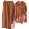 ticticlily Donna Lino Set Estivo Tuta Completo Due Pezzi Camicie e Pantalone a Vita Alta Tailleur Completa Casuale Elegante Tute Taglie Forti A Marrone 3XL