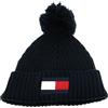 Tommy Hilfiger Capello Big Flag Beanie Pom Pom Space Blue Blu Scuro