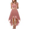 Onsoyours Abito in Pizzo Donna Elegante Vestito Chiffon Cocktail Lungo Tinta Unita Vita Alta Abiti da Sera Sexy da Cerimonia B Rosa XS