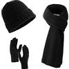 Villand 3 Pezzi Cappelli Sciarpa con Guanti Touchscreen per Uomini e Donne, Set Unisex per il Freddo con Foderato in Pile e Borsa Regalo (Nero)