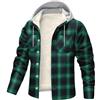 Generic Giacca Lumberjack da Uomo Camicie in Flanella a Quadri Foderata in Pile Manica Lunga con Bottoni Imbottita a Quadri Felpe con Cappuccio Abbigliamento Invernale Caldo, Verde, XL