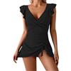 Generico Costume Intero Donna Piscina - Bikini Con Volant Donna Intero Modellante Costume Da Bagno Intero Curvy Sexy Ritaglio Push Up Scollo A V Elegante Maniche Costumi Interi Con Laccetti Sul Retro Bikini